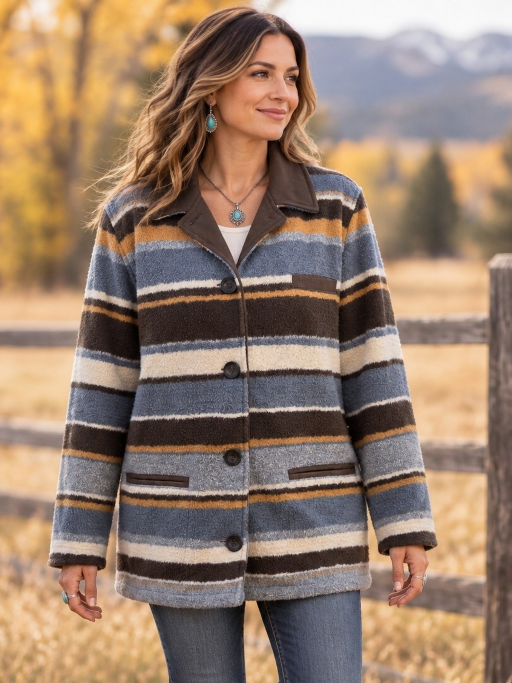 Barn Coat Western Southwestern Cabin Boho Tsunami Women's L Wool Blend